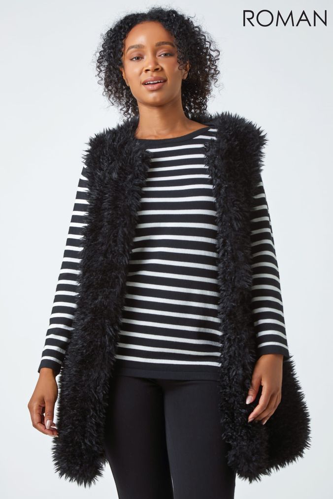 Black fur gilets womens new arrivals