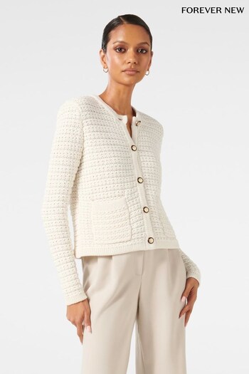 Forever New Cream Petite Chloe Cotton Textured Knit Cardigan (N12909) | £90