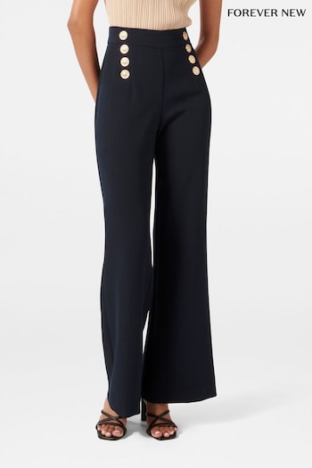 Forever New Blue Petite Sara Button Up Slim Flare Trousers (N12915) | £60