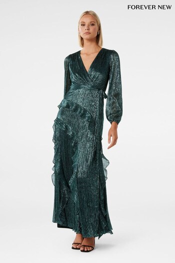 Forever New Green Declan Plisse Ruffle Midi Dress (N12923) | £125