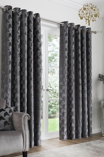 Appletree Grey Quentin Luxe Jacquard Eyelet Curtains (N12979) | £40 - £125