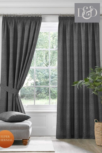 D&D Grey Pembrey Super Thermal Pencil Pleat Curtains (N12984) | £32 - £80