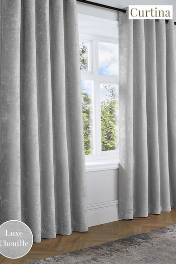 Curtina Grey Textured Chenille Luxe Eyelet Curtains (N12987) | £60 - £125
