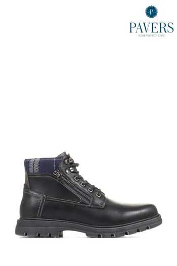 Pavers Wide Fit Lace-Up Ankle Black Boots (N13011) | £45
