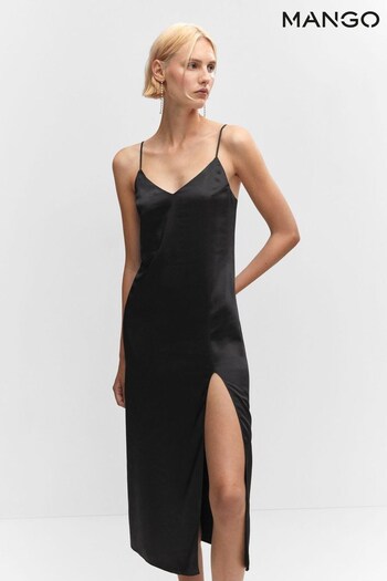 Mango Side-Slit Satin Black Dress (N13036) | £36