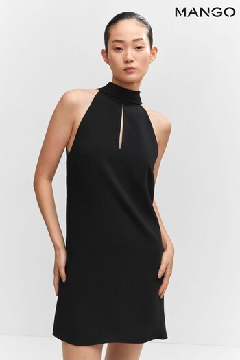 Mango Halter Neck Bow Black Dress (N13044) | £50
