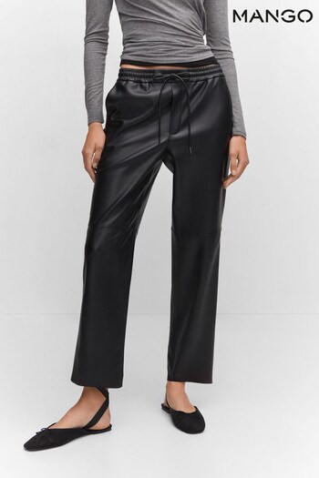 Mango Leather Effect Elastic Waist Black Trousers izzy (N13051) | £46