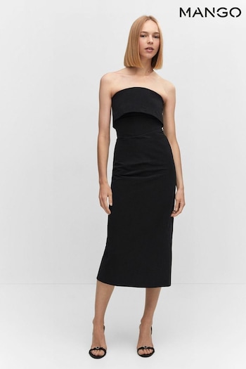 Mango Strapless Slit Black Dress (N13114) | £50