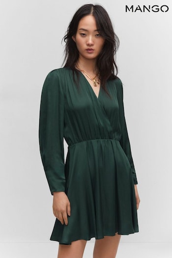 Mango Green Wrapped Satin Dress (N13132) | £46