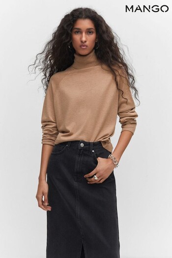 Mango Fine-Knit Turtleneck Brown Sweater (N13140) | £26