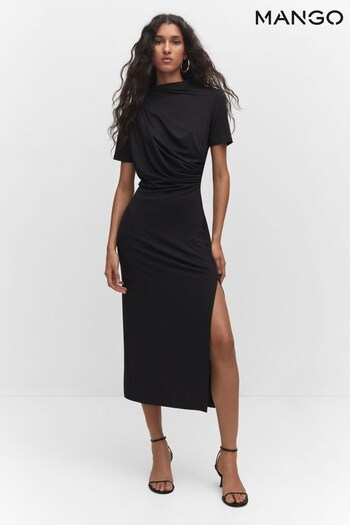 Mango Draped Detail Knit Black Dress (N13147) | £30