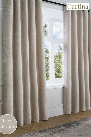 Curtina Natural Textured Chenille Luxe Eyelet Curtains (N13161) | £60 - £125
