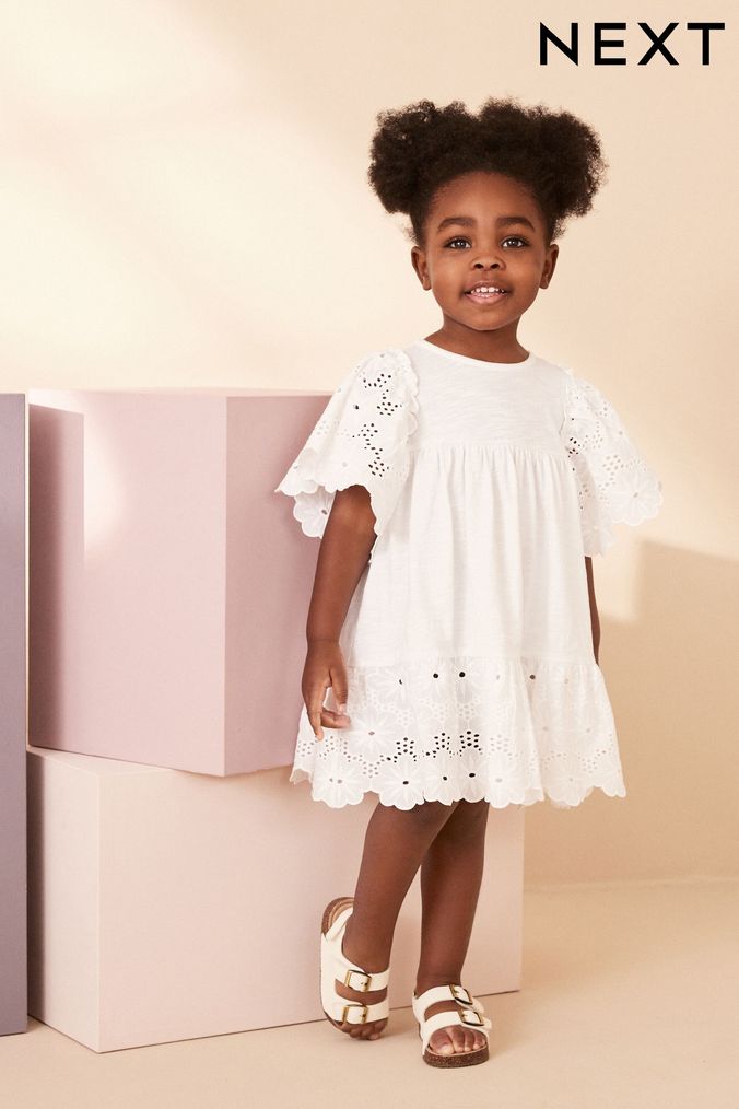 Girls white broderie shop dress