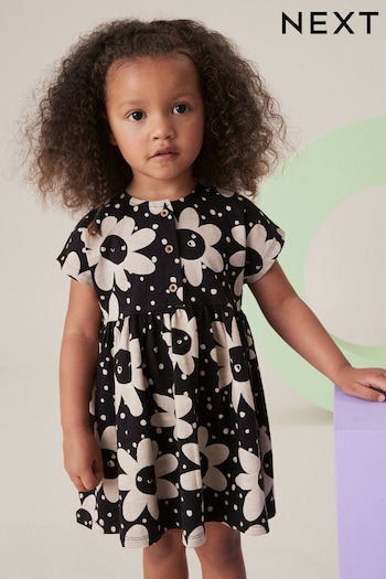 Black & White Short Sleeve Jersey Czarny Dress (3mths-7yrs) (N13174) | £7 - £9