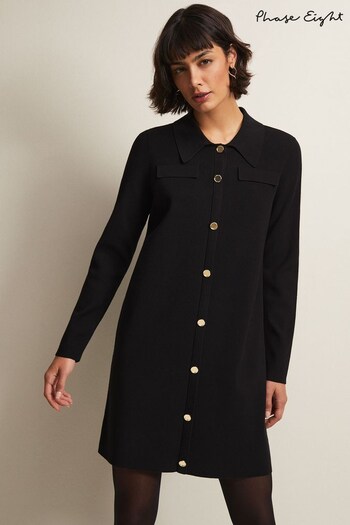 Phase Eight Azealia Fine Knit Tunic Black Mini Dress (N13184) | £110