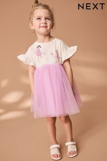 Bright Pink/White Mesh Dress (3mths-7yrs) (N13202) | £18 - £22