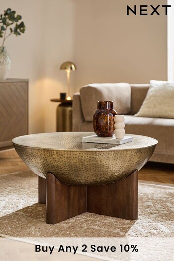 Gold Hammered Drum Mango Wood Coffee Table (N13259) | £475