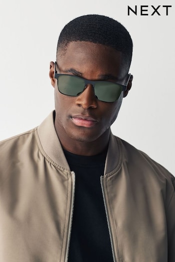 Black and Green Clubmaster Polarised Sunglasses (N13293) | £16
