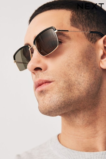 Black and Gold Clubmaster Polarised alexander Sunglasses (N13300) | £16