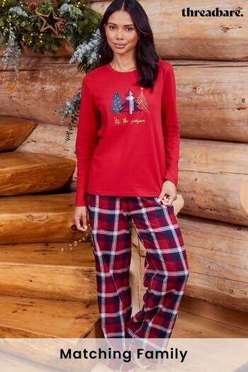 Threadbare Red Cotton Long Sleeve Christmas Pyjama Set (N13333) | £26