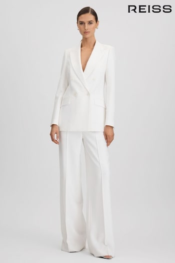 Reiss White Sienna Petite Double Breasted Crepe Suit Blazer (N13449) | £278