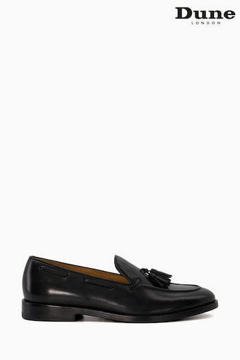Dune London Black Sandders Leather Sole Tassel Loafers (N13471) | £150