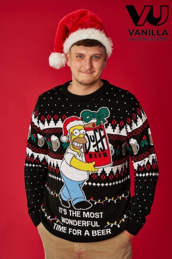 Vanilla Underground Black Simpsons Mens Licensed Adult Knitted Christmas Jumper (N13488) | £50