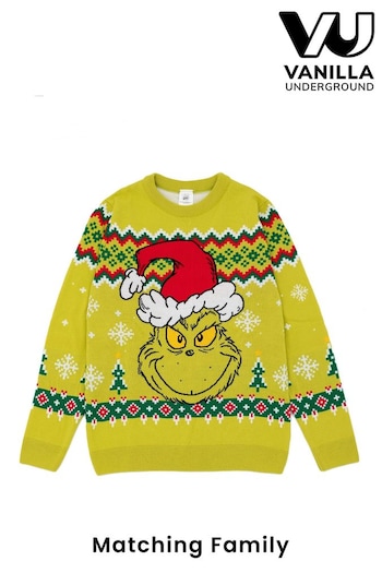 Vanilla Underground Green Christmas Grinch Mens Licensed Adult Knitted Christmas Jumper (N13490) | £50