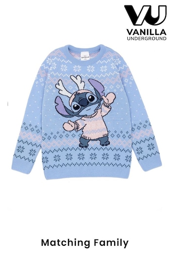 Vanilla Underground Blue Lilo & Stitch Kids Christmas Jumper (N13494) | £30
