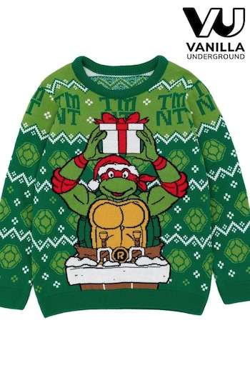 Vanilla Underground Green Ninja Turtles Kids Christmas Jumper (N13498) | £30