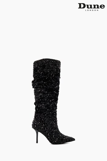 Dune London Sensational Sequin Knee-High Black Boots (N13510) | £220