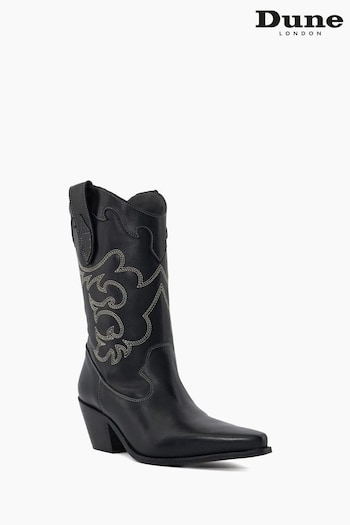 Dune London Black Prickly Stitch Detail Western Boots (N13545) | £200