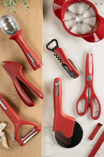 Fusion Red Set of 4 Can Opener, Multi Peeler, Pizza Cutter and Garlic Press (N13631) | £25