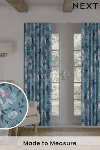 Blue Restore Floral Made to Measure Curtains (N13639) | £61