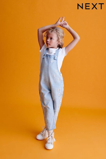 Light Blue Denim Daisy Embroidered Dungarees (3-16yrs) (N13641) | £25 - £30