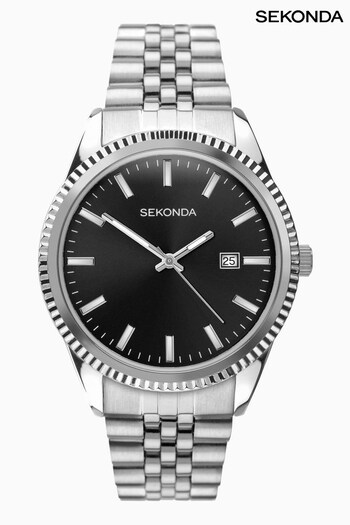 Sekonda Mens King Silver Stainless Steel Bracelet Black Watch (N13689) | £55