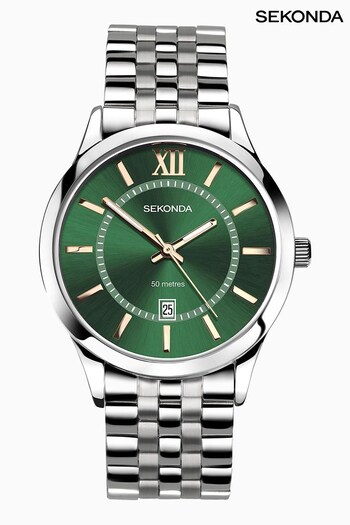 Sekonda Mens Green Classic Silver Stainless Steel Bracelet Watch (N13697) | £40