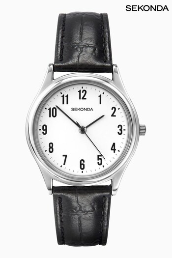 Sekonda Mens Easy Reader Black Leather Upper Strap with White Dial Watch (N13715) | £30