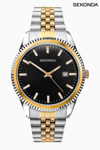 Sekonda Mens Two Tone Stainless Steel Bracelet Black Watch (N13729) | £60