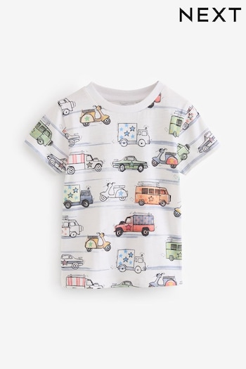 White Transport All-Over Print Short Sleeve T-Shirt (3mths-7yrs) (N13783) | £5 - £7