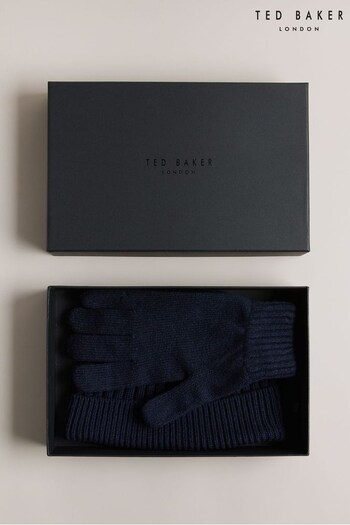 Ted Baker Blue Frairs Rib Stitched Hat And Glove Gift Set (N13842) | £70
