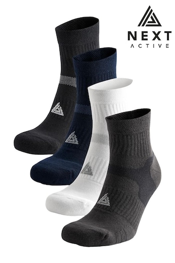 Black/Blue/White Performance Sport Mid Trainer Socks 4 Pack (N13857) | £14