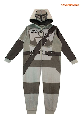 Character Grey Mandalorian Star Wars All in One Fleece Onesie Pyjamas (N13914) | £29