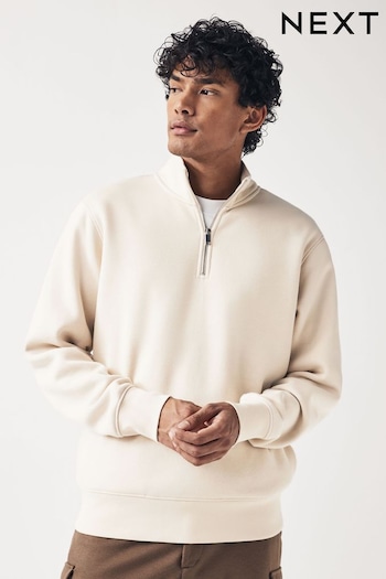 Ecru White Zip Neck Jersey Cotton Rich Sweatshirt (N13931) | £30