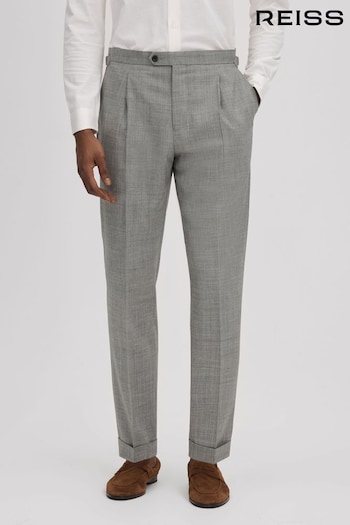 Reiss Soft Grey Valentine Slim Fit Wool Blend Balenciaga Trousers with Turn-Ups (N13956) | £148