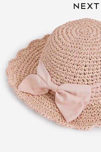 Natural/ Pink Scalloped Edge Straw Hat (1-10yrs) (N14059) | £11 - £13