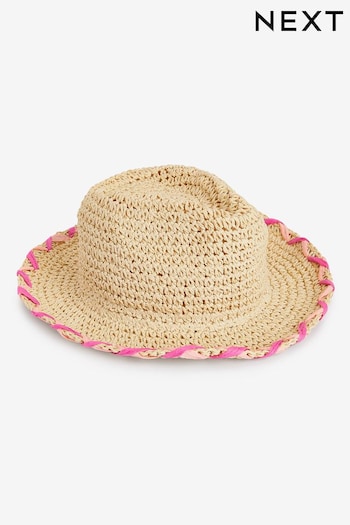Natural Pink Trim Straw Hat (3-16yrs) (N14060) | £14 - £16