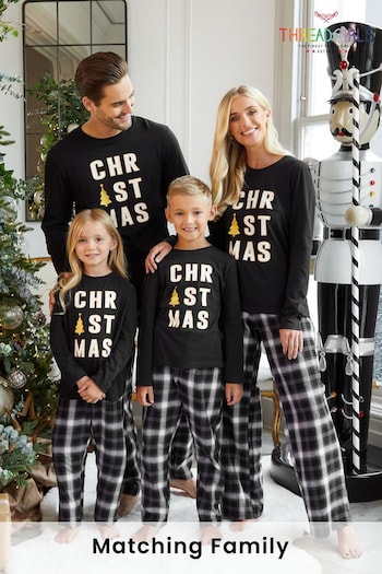 Threadgirls Black Cotton Long Sleeve Christmas Pyjama Set (N14078) | £18