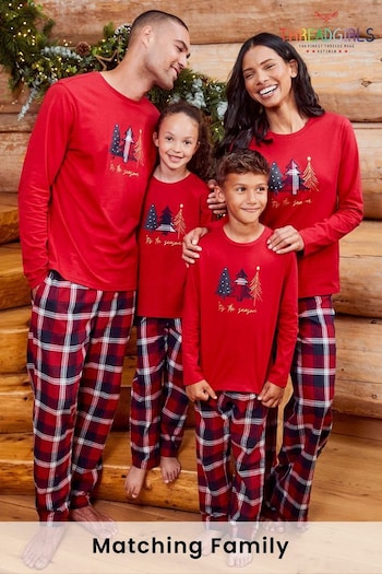 Threadboys Red Cotton Long Sleeve Christmas Pyjama Set (N14082) | £18