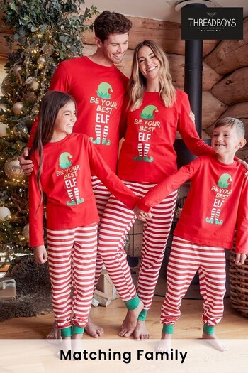 Threadboys Red Elf Cotton Long Sleeve Christmas Pyjama Set (N14088) | £16